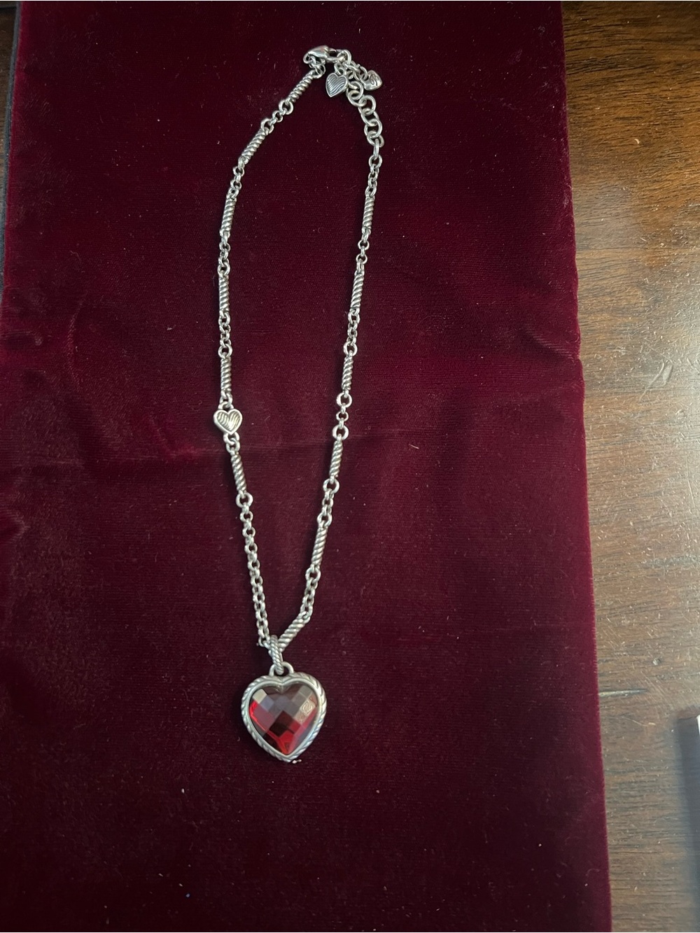 Brighton Vintage Silver Necklace with Faceted Ruby Heart Pendant